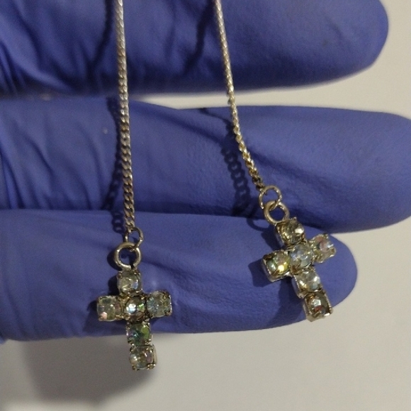 Threaders Silver tone Cross Pull Through 3-in Earrings - Women's Fashion Jewelry - Picture 6 of 7